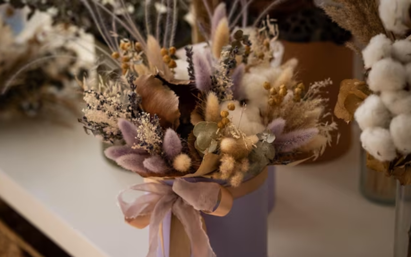 Dried flowers with vase gift
